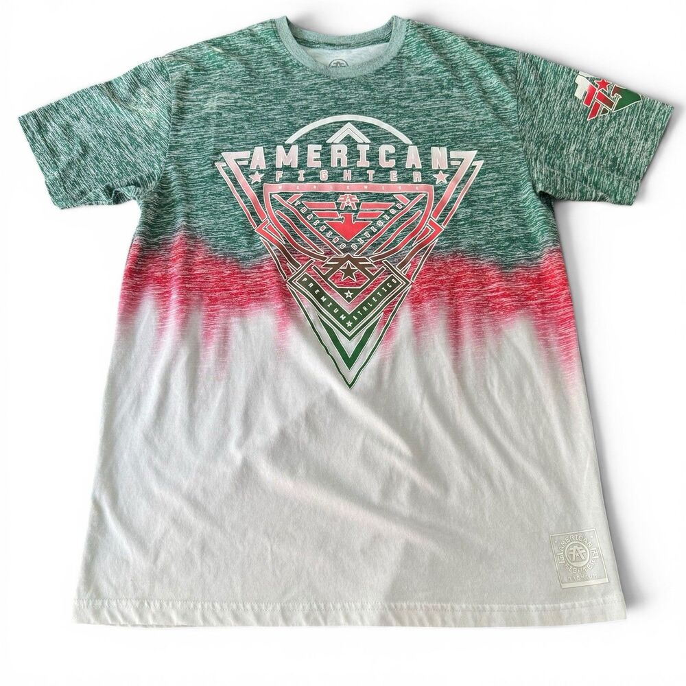 American Fighter Graphic T Shirt Men XL Ombré Green Pink Short Sleeve Training